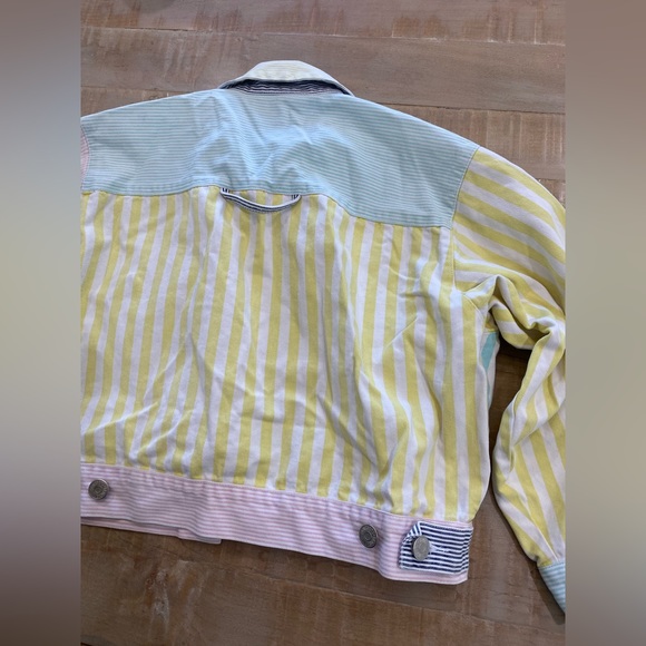 Tangiers Pastel striped 90s multicolor denim jeans jacket unisex - Picture 12 of 14
